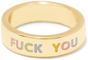 Gold-Plated Enamel 'Bold Statement' Stackable Ring - Copper Detailing and Unique 'Fuck You' Gem Design - For Egirl/Eboy - Modern and Edgy Shape