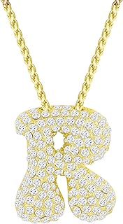 Apsvo A-Z Bubble Letter Necklace Gold, Balloon Initial Necklaces Rhinestone Letter Alphabet Pendant Necklaces for Women Girls Trendy