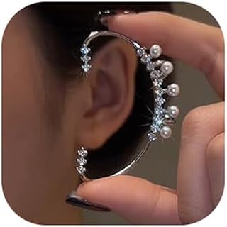 Missgrace 1 Pair Fashion Gothic Elves Ear Cuff Piercing Cartilage Climber Ear Wrap Retro Silver Pearls Rhinestones Earrings Punk Hip Hop Statement Earrings for Women