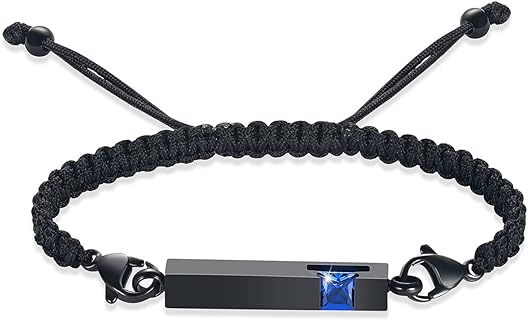 Spring Ring Clasp Birthstone Bangle - Stainless Steel Bracelet with Box, Rope, and Braided Chain - Unique Memorial Gift for Men and Women - Cube Design