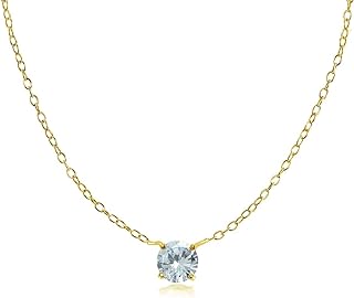 Gold Flash Sterling Silver Small Solitaire Genuine, Created or Simulated Gemstone Birthstone Choker Necklace
