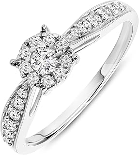 Miore Verlobungsring aus 9 Karat Weißgold, 0.30 Ct Diamant, Ringgröße 52, Elegante Geschenkverpackung für Damen, Perfekt zu besonderen Anlässen