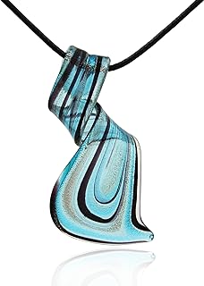 Murano Inspired Blown Glass Lampwork Art Twisted Curl Artisan Handmade Necklace Pendant Aqua Blue Gift for Women