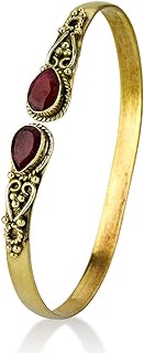 Created Ruby Brass Adjustable Bangle Bracelet