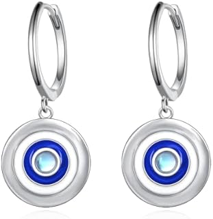 Evil Eye Earrings 925 Sterling Silver Moonstone Evil Eye Huggie Hoop Earrings Turkish Greek Lucky Protection Jewelry Gifts for Women Girls