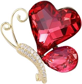 Rhinestone Heart Butterfly Brooch Pin for Women Girls Gold Plated Fashion Crystal Ruby Red Insect Animal Brooches Lapel Pins Dainty Dress Accessories Cute Christmas Thanksgiving Valentine Jewelry Gift Mother Wife