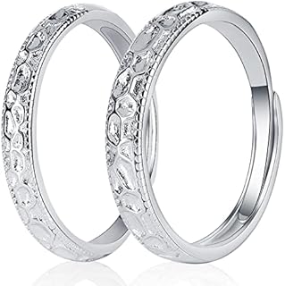 Sterling Silver Mountain Engagement Promise Rings for Couples with Frosted Stone Design, Adjustable Size - Ideal Wedding/Valentine's Day Gift