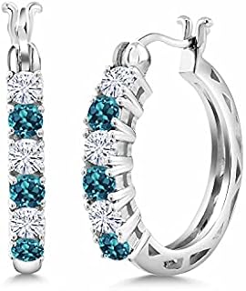 Gem Stone King 925 Sterling Silver Customized and Personalized 6-Stone Gemstone Birthstone and White Moissanite Hoop Earrings For Women