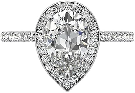 2.04 CT Pear Engagement Ring Wedding Eternity Band Vintage Solitaire Antique Halo-Setting Setting Silver Jewelry Anniversary Promise Vintage Ring Gift for Her (12) (7.5)