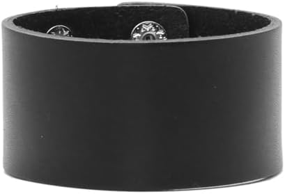 Punk Rock Unisex PU Leather Adjustable Cuff Bracelet with Snap Clasp and Braided Chain - Black