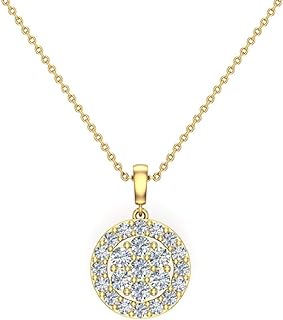 Glitz Design Cluster Diamond pendant necklace for women 14K Gold Halo Style 0.60 carat tw