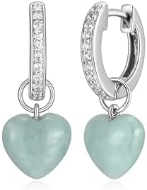 Sterling Silver Green Jade Heart Earrings with Cubic Zirconia Accents and Hypoallergenic Click Closure for Sensitive Skin - Perfect Gift for Special Occasions