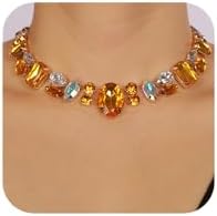 Chargances Charm Orange Crystal Necklace with Cable Chain Design for Women and Girls - Rhinestone-Adorned Alloy Jewelry