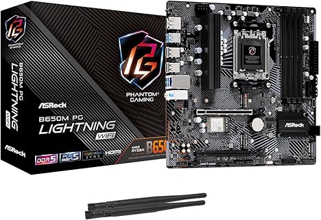 ASRock B650M PG Lightning Motherboard Bundle with AMD Ryzen Socket AM5, WiFi 6E, and DDR5 7200 MHz Support, Featuring High Speed M.2 for Gamers Seeking Reliable Performance