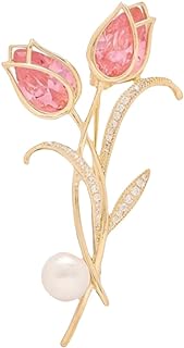 Rhinestone Pink Tulip Brooch Pin for Women Girls Gold Plated Fashion Elegant Botanical Flower Enamel Vintage Brooch Collar Brooch Dress Accessories Valentine's Day Wedding Party Jewelry Gift Souvenir