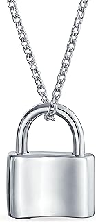Personalized Script Initial Alphabet A-Z Monogram Plain Couples Sentimental Lock Pendant Charm Lovers Padlock Necklace For Women Teens 14K Gold Plated .925 Sterling Silver Chain 16 Inch Customizable
