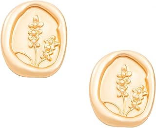 14K Gold Plated Sterling Silver ADLSTIGH Cameo Flower Stud Earrings with Push Back and Oval Engraved Orchid Pattern Design