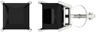 18K White Gold Princess Cut Black Onyx Stud Earrings with Secure Screw Back for Men and Women - Elegant and Sophisticated Design