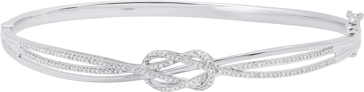 Round White Diamond-accented Infinity Knot Bangle Bracelet in Sterling Silver with Box Chain for Women – Dazzlingrock Collection