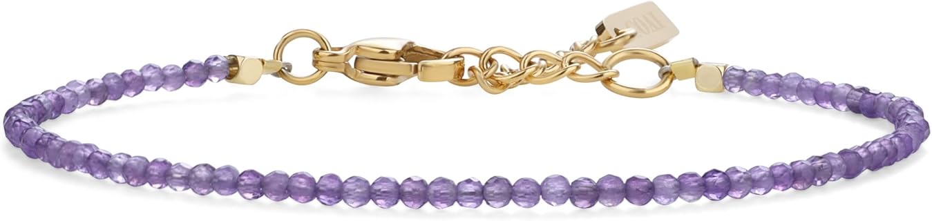 COAI Bracelet en Améthyste Naturelle pour Femme avec fermoir mousqueton sécurisé, ajustable de 16,5 cm à 19,5 cm, livré dans un coffret raffiné pour toute occasion et élégance intemporelle
