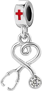 KunBead Women Girls Nurses Day Stethoscope Pendant Dangle Bead Charms Compatible with Pandora Bracelets