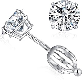 LUCKMORA Screw Back Earrings for Women Sterling Silver Hypoallergenic 6mm Cubic Zirconia Earrings Studs Faux Diamond 18k White Gold Plated