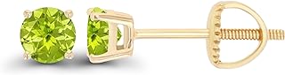 14K Gold Plated 925 Sterling Silver Hypoallergenic 4mm Round Genuine Birthstone Solitaire Screwback Stud Earrings