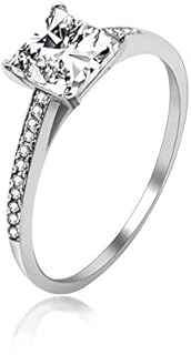 Classic Sterling Silver Princess Cut Cubic Zirconia Solitaire Engagement Ring for Women - Simple Elegance Design