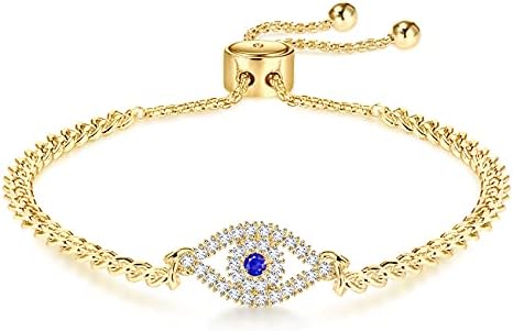Apsvo Evil Eye Gold Beaded Bracelet with Cross and Zircon Gems on Box Chain, Adjustable Clasp, for Women and Girls - Delicate and Protective Design