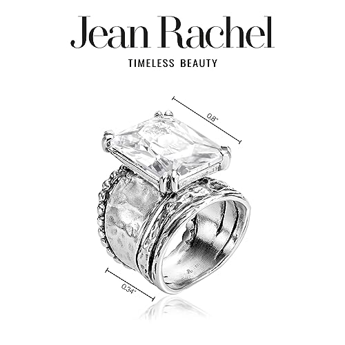 925 Sterling Silver Statement Ring With A White Octagon Shaped Cubic Zirconia CZ , Vintage Antique Look, Hypoallergenic, Nickel and Lead-free, Artisan Handcrafted Designer collection, Made In Israe 0