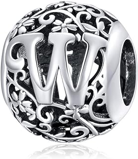 Vintage Sterling Silver Charm Bracelet with Cubic Zirconia, Letter A-Z Initial Charms for All, Flower Beads Design, by Presentski