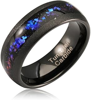 100S JEWELRY Men's Tungsten Rings, Orion Nebula Opal Galaxy Inlay, Black Sandblasted Crystalline Finish, Ideal for Engagement, Promise, Wedding Band, Durable & Distinctive, Sizes 6-16