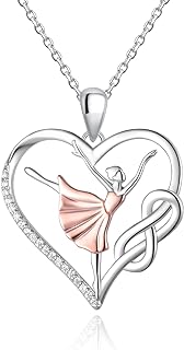 Lobster Clasp Ballet Dancer Pendant Necklace in 925 Sterling Silver, Cable Chain with Cubic Zirconia for Women and Teen Girls - Infinity Heart Design
