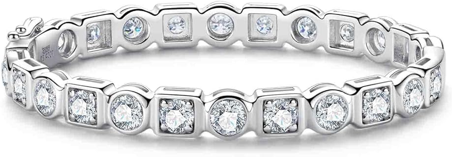 Box Clasp Flexible Diamond Bangle Bracelet, Bezel Chain, Moissanite for Women, Round Cut Design- AnuClub Sterling Silver Tennis Bracelet