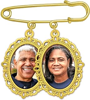 Gold Wedding Bouquet Photo Charm Pin Holds 2 Pictures Double Photo Charm Boutonniere Pin with Photo Resizer