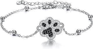 YFN Women's Cubic Zirconia Embellished Sterling Silver Bracelet with Paw Print Charm and Lobster Claw Clasp - Available in Sunflower, Cardinal, and Evil Eye Designs