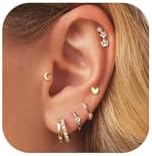 14K Gold Plated Hypoallergenic Brass Small Cartilage Hoop Earrings with Multiple Designs for Women and Girls - Gift Ready Jewelry Set