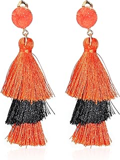 Halloween Christmas Clip On Earrings Non Piercing Jewelry for women Girls Boho Statement Layered Tassel Drop dangling Earrings Bohemian Tiered Tassel Druzy Dangle beach Earrings costume prom earrings christmas jewelry Mother's Day