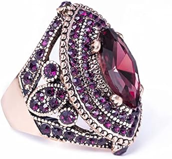 Vintage Style Turkish Wedding Ring with Purple Crystal Gem for Women, Round Design