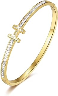 18K Gold Plated Bracelet With Cubic Zirconia Simulate Diamond Belt Bangle for Women Girls Womens Classic Dainty Love Bracelets