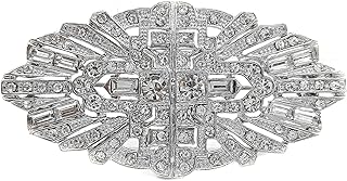 DREAMLANDSALES CYPINA Barocco Vintage Style Clear Crystal Art Deco Brooches Pins Bridal Bridesmaid Wedding Boutique Accessory, Silver