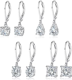 MDFUN 18K White Gold Plated Round Princess Cut Clear Cubic Zirconia Tear Drop Dangle Earrings for Women Hypoallergenic