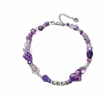 Y2k Vibrant Purple Beaded Choker Necklace with Ball Chain - Modern Aesthetic, Ideal Gift for Teen Girls Women
