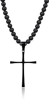 COAI Mens Religious Jewelry Onyx Stone Beaded Pendant Necklace