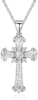 Cross Necklace for Women – Luxurious Sterling Silver Necklace with Cubic Zirconia Diamond Cross Pendant – Silver Cross Necklaces for Women with Elegant Gift Box