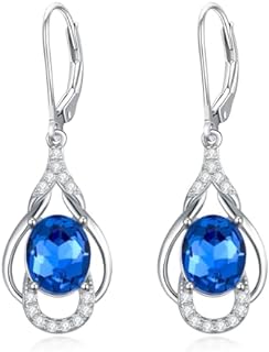 Sapphire Earrings Sterling Silver Created Blue Sapphire Dangle Dangly Drop Charm Leverback Earrings Prom Jewelry Gifts for Women