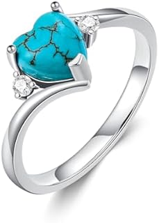 Sterling Silver 925 Women's Engagement Ring, Genuine Turquoise Gem with Heart Design, Ideal Birthday Gift for Wife or Mother