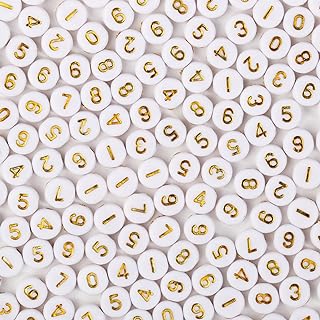 Xilitata 600Pcs Round Gold Number White Beads for Custom Bracelet Creations in Acrylic with Unique 0-9 Number Design for Jewelry Enthusiasts