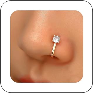Punk Crystal Circle Clip On Nose Ring Vintage CZ Circle Fake Nose Ring Gold Round Nose Cuff Hoop Ring Non Pierced Nose Ring Gothic Clip On Nose Ring Jewelry for Women and Girls