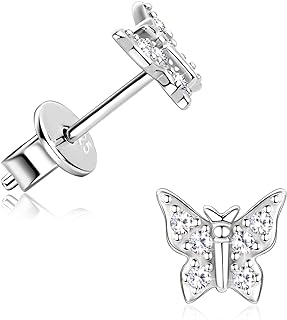 LITTLE FOREST Moissanite Stud Earrings for Women, 925 Sterling Siver Butterfly/ Leaf-shape/ C-Shape Studs Brilliant D-E Color VVS1 Clarity Moissanite Diamond Earring Hypoallergenic Jewelry with 18K White Gold/14K Yellow Gold Plated